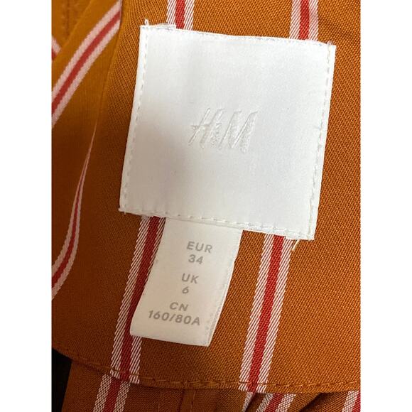 H&M Women's Orange Striped Collared 3/4 Sleeve Midi Kimono Wrap Coat Dress Sz 2 - Picture 3 of 4